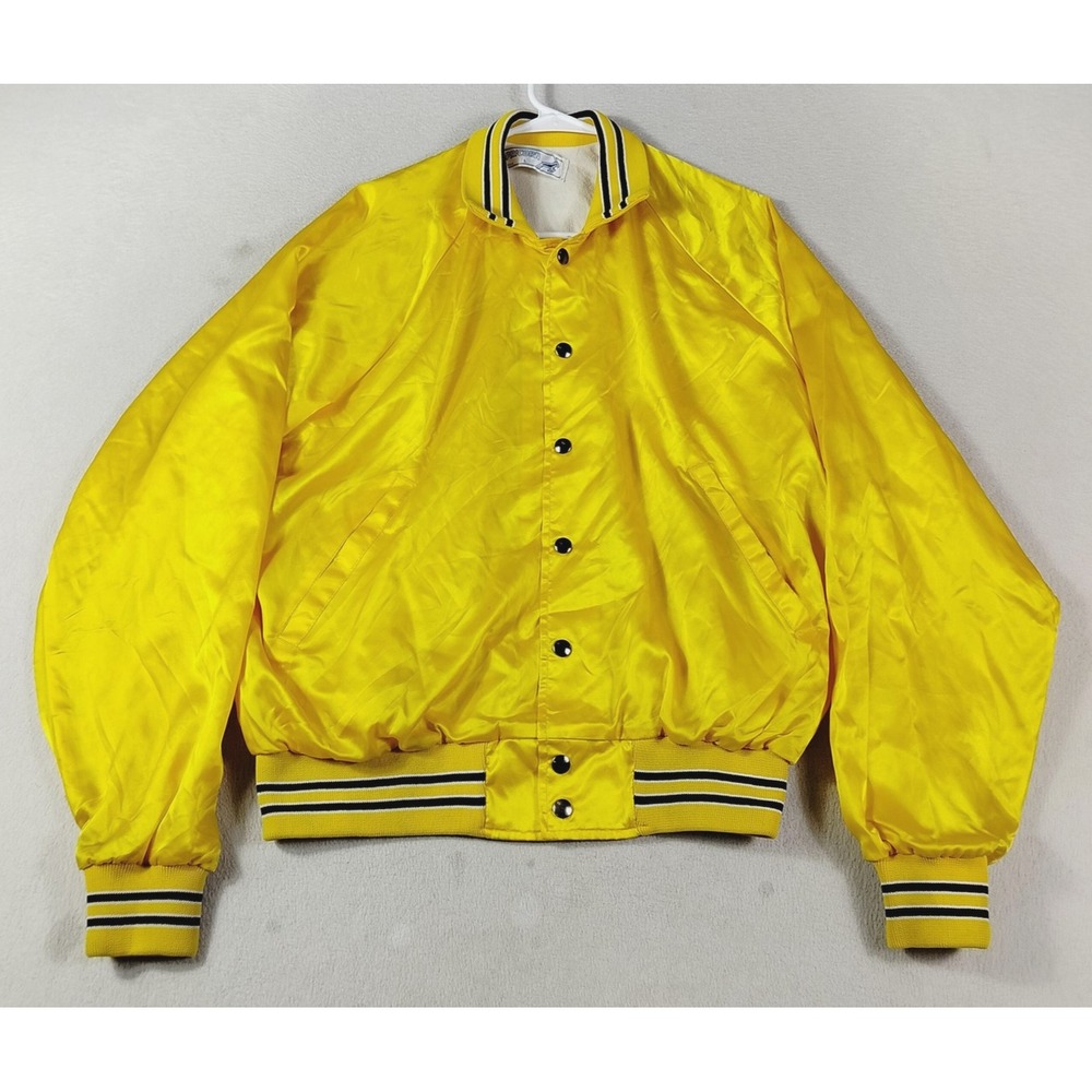 Vintage Capricorn Jacket Mens Large Yellow Satin Portland Auto Auction Varsity